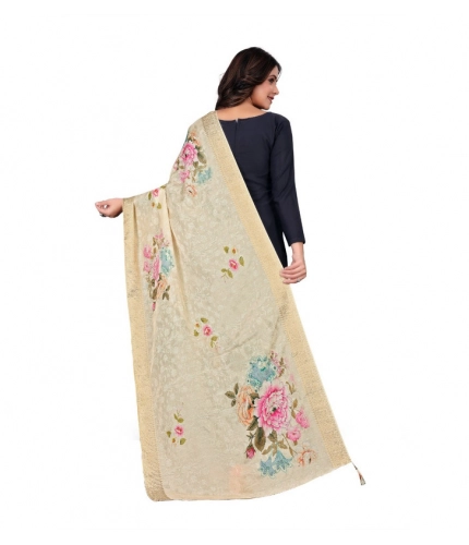 Women's chanderi silk  Printed Dupatta (Beige, Length: 2 Mtr)