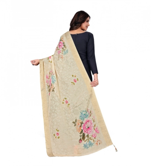Women's chanderi silk  Printed Dupatta (Beige, Length: 2 Mtr)