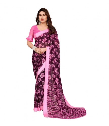 Women's Georgette Printed Saree With Unstitched Blouse 5.5Mtr (Pink)