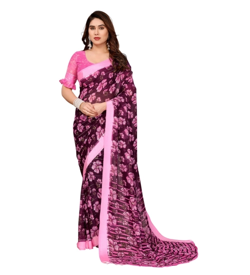 Women's Georgette Printed Saree With Unstitched Blouse 5.5Mtr (Pink)