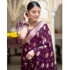 Women's Soft Lichi Silk Printed Saree With Unstitched Blouse 5.5Mtr (Purple)