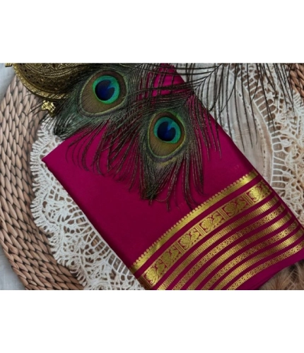 Women's Crepe Chit Pallu Solid Saree With Unstitched Blouse 5.5Mtr (Dark Pink)