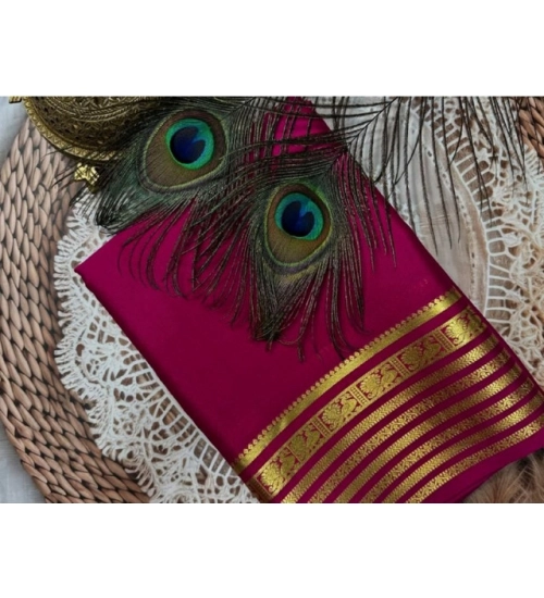 Women's Crepe Chit Pallu Solid Saree With Unstitched Blouse 5.5Mtr (Dark Pink)