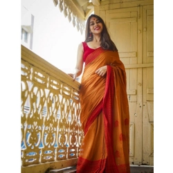 Women's Soft Lilan Printed Saree With Unstitched Blouse 5.5Mtr (Mustard )