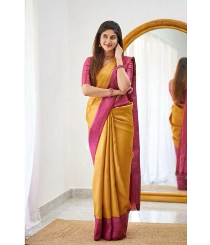 Women's Soft Lichi Silk Printed Saree With Unstitched Blouse 5.5Mtr (Mustard ) Women's Soft Lichi Silk Printed Saree With Unstitched Blouse 5.5Mtr (Mustard )