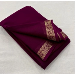 Women's Crepe Chit Pallu Solid Saree With Unstitched Blouse 5.5Mtr (Wine)