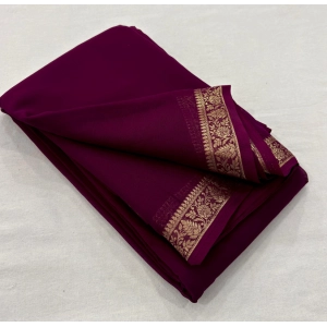 Generic Women's Crepe Chit Pallu Solid Saree With Unstitched Blouse 5.5Mtr (Wine)