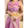 Women's Faux Linen Floral Ready to wear Saree With Unstitched Blouse 5.5Mtr (Lavender)