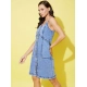 Women's Denim Solid Sleeveless Dress (Blue) Women's Denim Solid Sleeveless Dress (Blue)