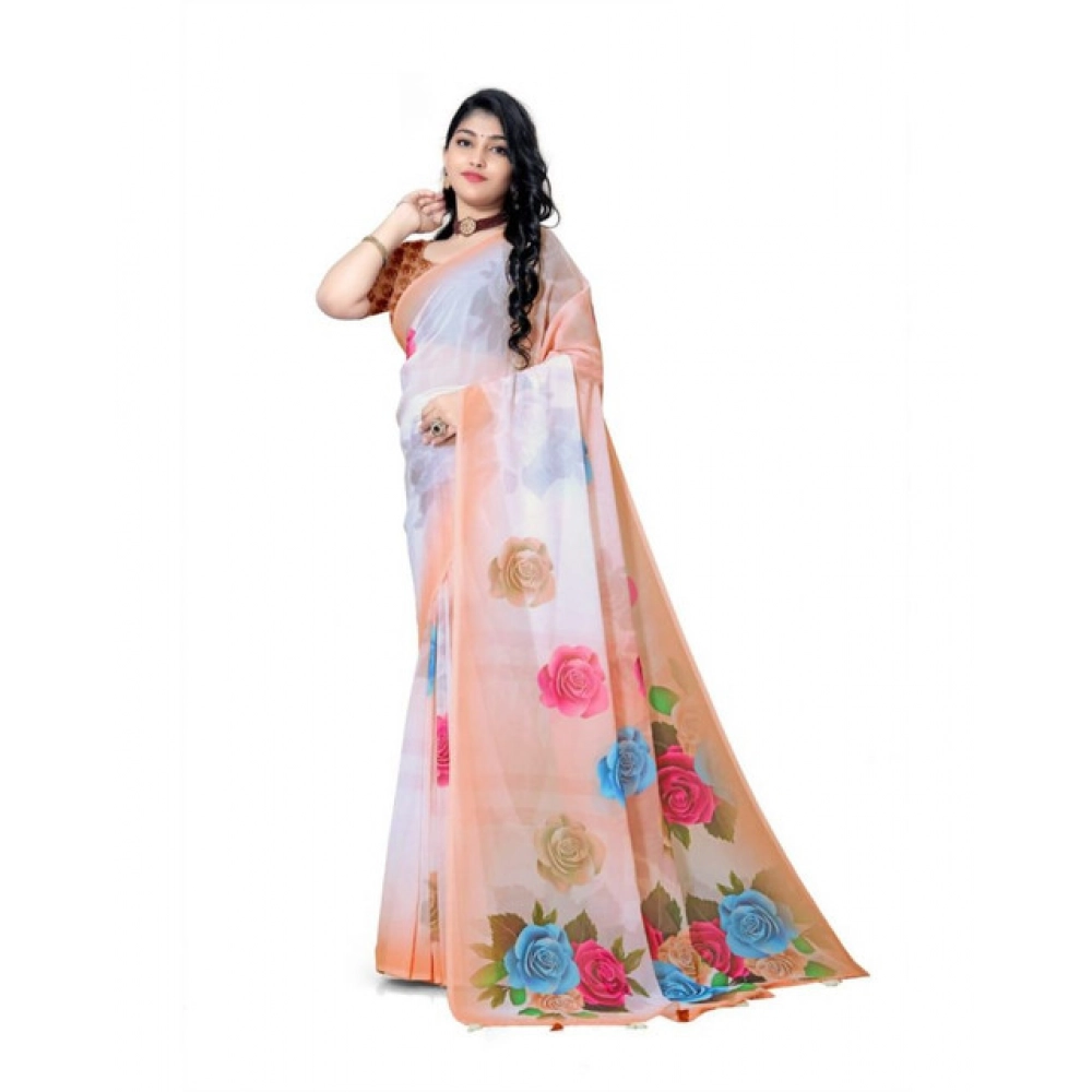 Women's Georgette Floral Printed Saree With Unstitched Blouse 5.5Mtr (Orange) Women's Georgette Floral Printed Saree With Unstitched Blouse 5.5Mtr (Orange)