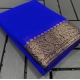 Women's Crepe Chit Pallu Solid Saree With Unstitched Blouse 5.5Mtr (Navy Blue)