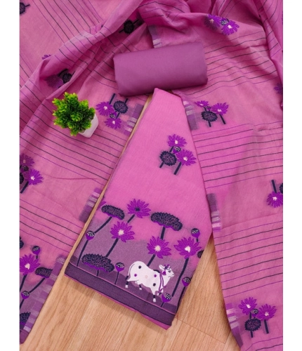 Women's Banarasi Silk Printed Unstitched Salwar Suit Material With Dupatta (Pink, 3Mtrs)