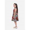 Girl's Polyester Crepe Floral Shoulder Straps Dress (Red)