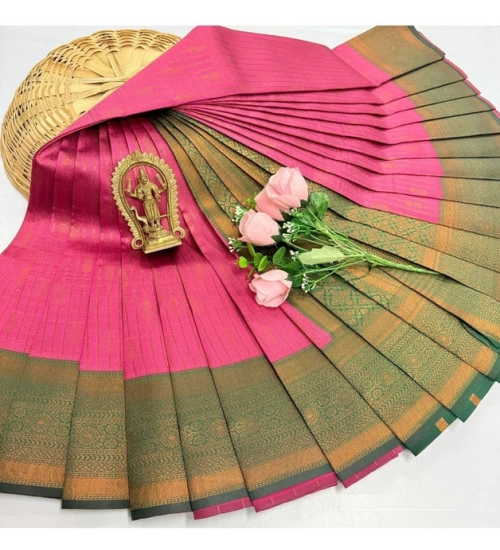 Women's Soft Silk Printed Saree With Unstitched Blouse 5.5Mtr (Pink)