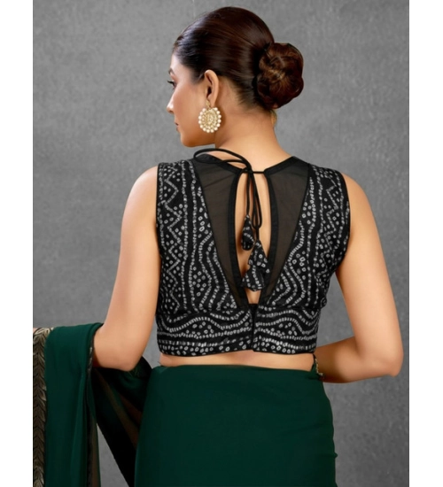 Women's Rayon Cotton Bandhani Printed Halter Neck Non Padded Blouse (Black 38 Ready (Alterable up to 42)