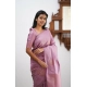 Women's Litchi silk Printed Saree With Unstitched Blouse (Light Pink)