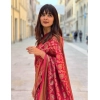 Women's Litchi silk Printed Saree With Unstitched Blouse (Red) Women's Litchi silk Printed Saree With Unstitched Blouse (Red)