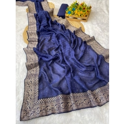 Women's Silk Embroidred Saree With Unstitched Blouse 5.5Mtr (Blue)