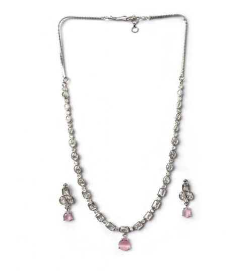 Women's Brass Silver Plated Necklace set (Pink) Women's Brass Silver Plated Necklace set (Pink)