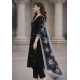 Women's Chanderi Silk Ethnic Motif V-Neck 3/4th Sleeve Kurti With Pant Dupatta Set (Black)