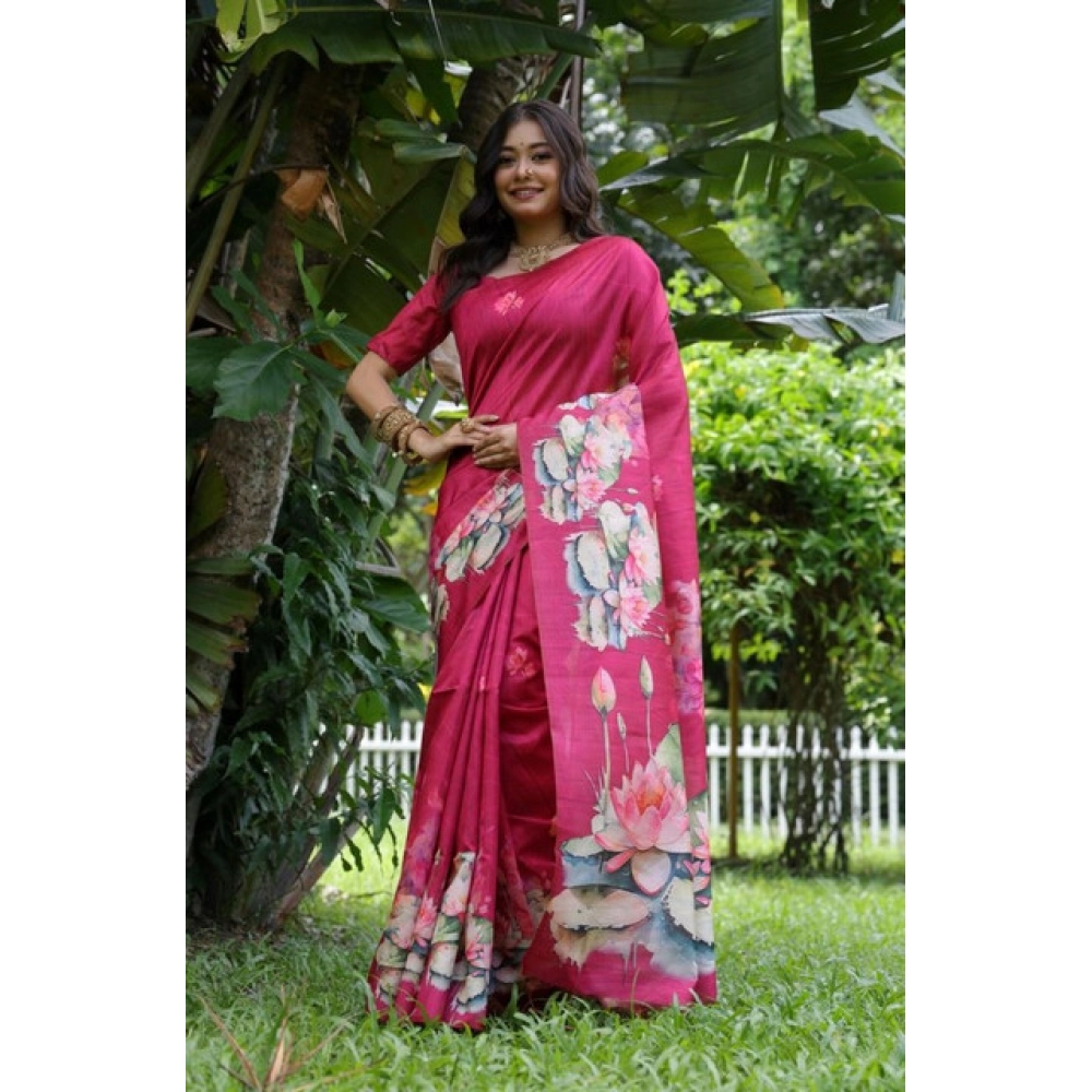 Women's Faux_Tussar Floral Saree With Unstitched Blouse 5.5Mtr (Pink) Women's Faux_Tussar Floral Saree With Unstitched Blouse 5.5Mtr (Pink)