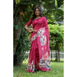 Women's Faux_Tussar Floral Saree With Unstitched Blouse 5.5Mtr (Pink)