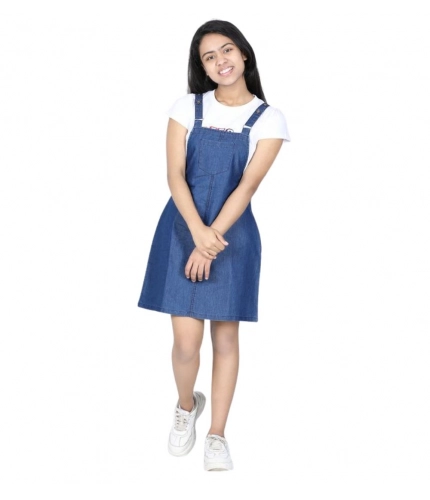 Girl's Denim Solid Sleeveless Dress (Blue)