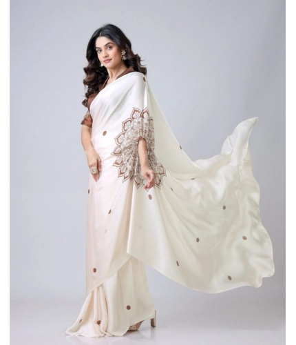 Women's Soft Crepe Silk Printed Ready To Wear Saree With Unstitched Blouse 5.5Mtr (Off White) Women's Soft Crepe Silk Printed Ready To Wear Saree With Unstitched Blouse 5.5Mtr (Off White)