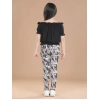 Girl's Cotton Floral Elasticated Jegging and Top Set (Black)