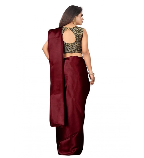 Women's Satin Printed Saree With Unstitched Blouse 5.5Mtr (Maroon)