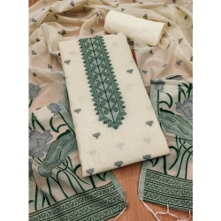 Women's Banarasi Silk Printed Unstitched Salwar Suit Material With Dupatta (OffWhite, 3Mtrs)