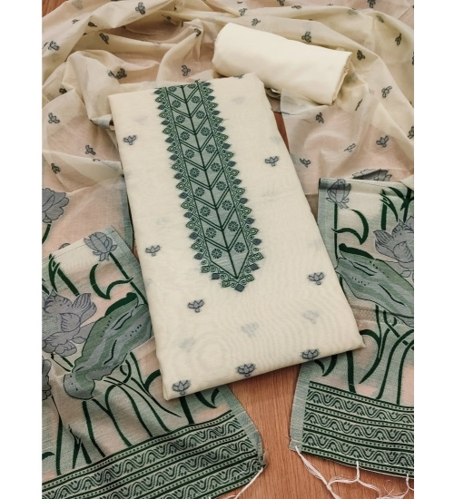 Women's Banarasi Silk Printed Unstitched Salwar Suit Material With Dupatta (OffWhite, 3Mtrs)