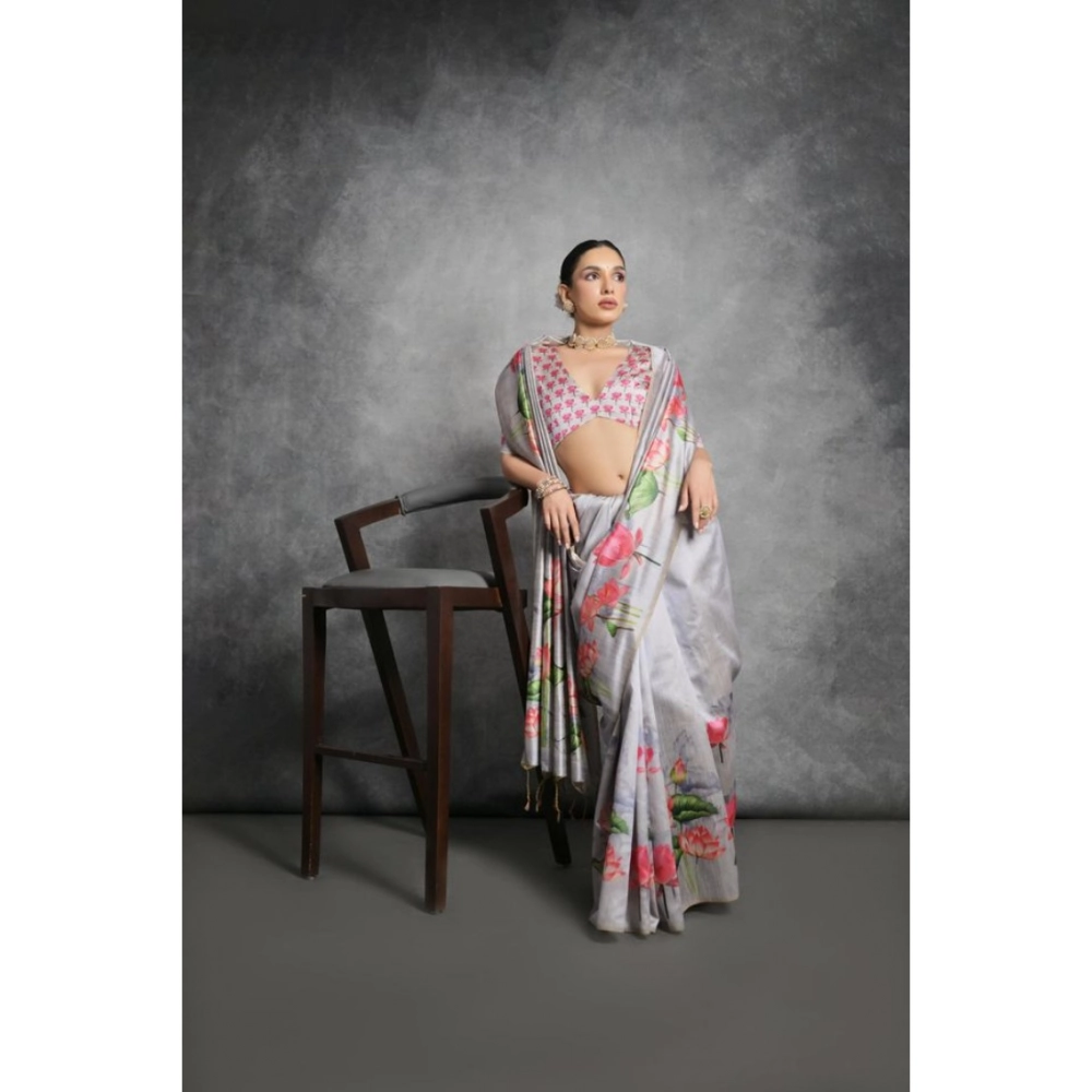 Women's Cotton Printed Saree With Unstitched Blouse 5.5 Mtr (Grey) Women's Cotton Printed Saree With Unstitched Blouse 5.5 Mtr (Grey)