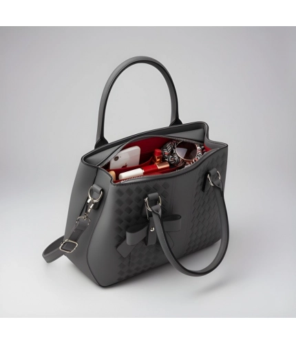 Women's PU Leather Solid Shoulder Zipper Handbag (Grey)