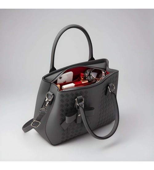 Women's PU Leather Solid Shoulder Zipper Handbag (Grey)