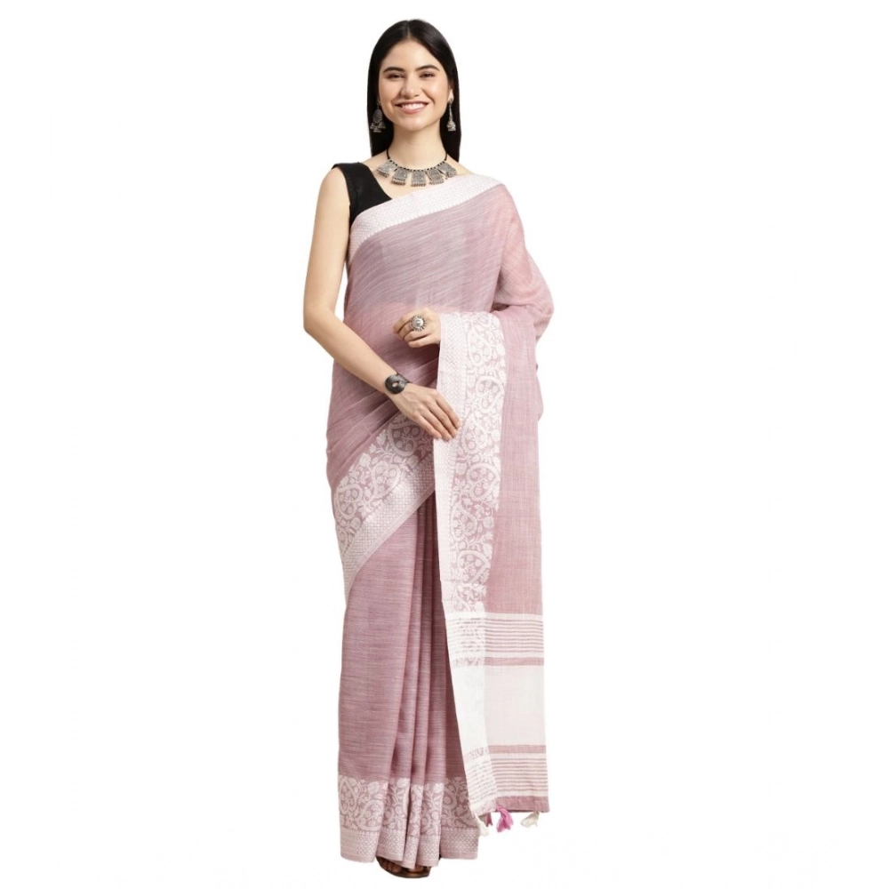 Women's Linen Printed Saree With Unstitched Blouse 5.5Mtr (Purple) Women's Linen Printed Saree With Unstitched Blouse 5.5Mtr (Purple)