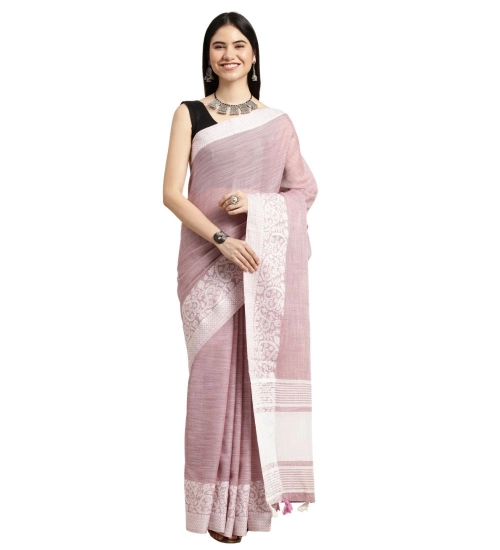 Women's Linen Printed Saree With Unstitched Blouse 5.5Mtr (Purple)