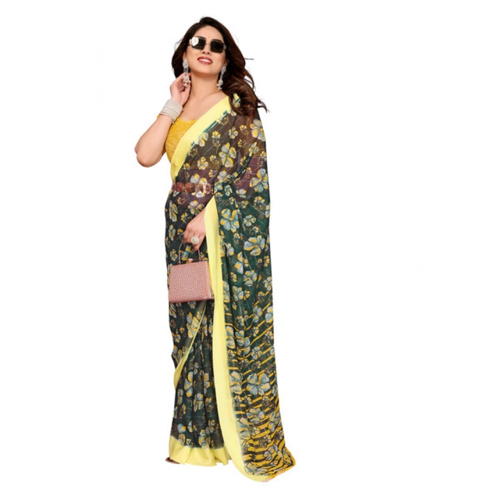 Women's Georgette Printed Saree With Unstitched Blouse 5.5Mtr (Green) Women's Georgette Printed Saree With Unstitched Blouse 5.5Mtr (Green)