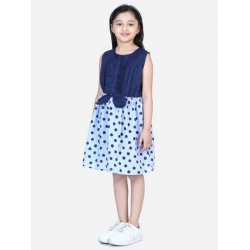 Girl's Denim Polka Sleeveless Dress (Blue)