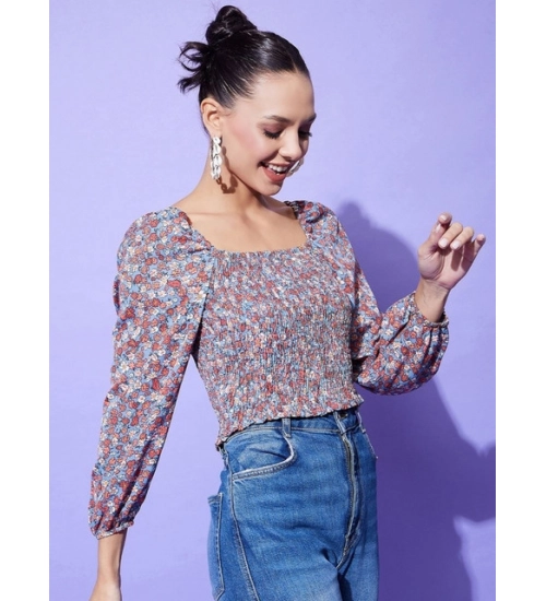 Women's Polyester Floral Long Sleeves Top (Multicolor)