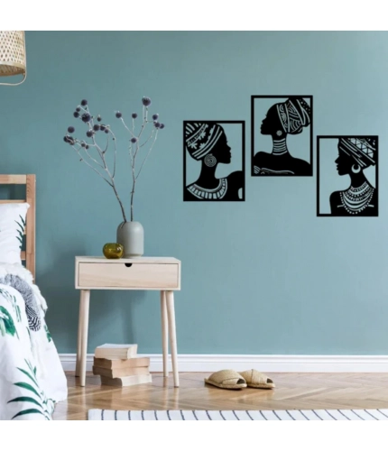African Elegance Wooden Wall Decor – Set of 3 Panels (Black)