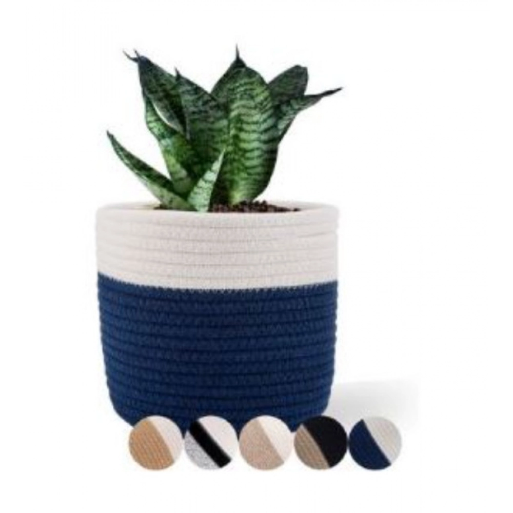 Cotton Flower Pot (White Blue)