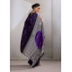 Women's Satin Crepe Printed Saree With Unstitched Blouse 5.5Mtr (Purple)