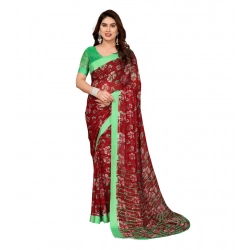 Women's Georgette Printed Saree With Unstitched Blouse 5.5Mtr (Red)