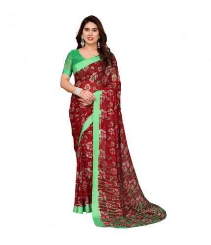 Women's Georgette Printed Saree With Unstitched Blouse 5.5Mtr (Red)
