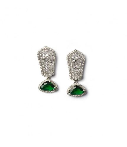 Women's Brass Silver Plated Drop Earrings (Green)