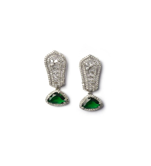Women's Brass Silver Plated Drop Earrings (Green)