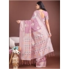 Women's Linen Cotton Printed Saree With Unstitched Blouse 5.5Mtr (Purple) Women's Linen Cotton Printed Saree With Unstitched Blouse 5.5Mtr (Purple)