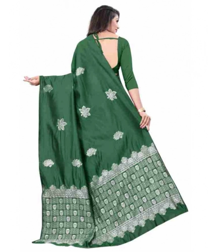 Women's Soft Lichi Silk Printed Saree With Unstitched Blouse 5.5Mtr (Green) Women's Soft Lichi Silk Printed Saree With Unstitched Blouse 5.5Mtr (Green)
