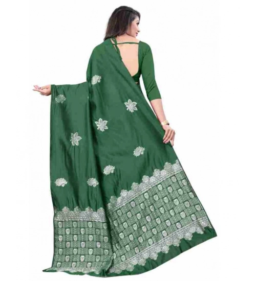 Women's Soft Lichi Silk Printed Saree With Unstitched Blouse 5.5Mtr (Green)